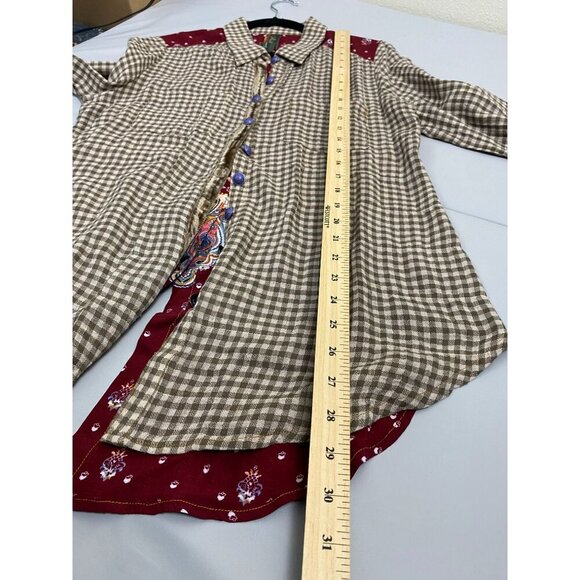 Aratta Silent Journey Anastasia Tunic Embroidered Floral Top Women Medium Plaid - Picture 8 of 16